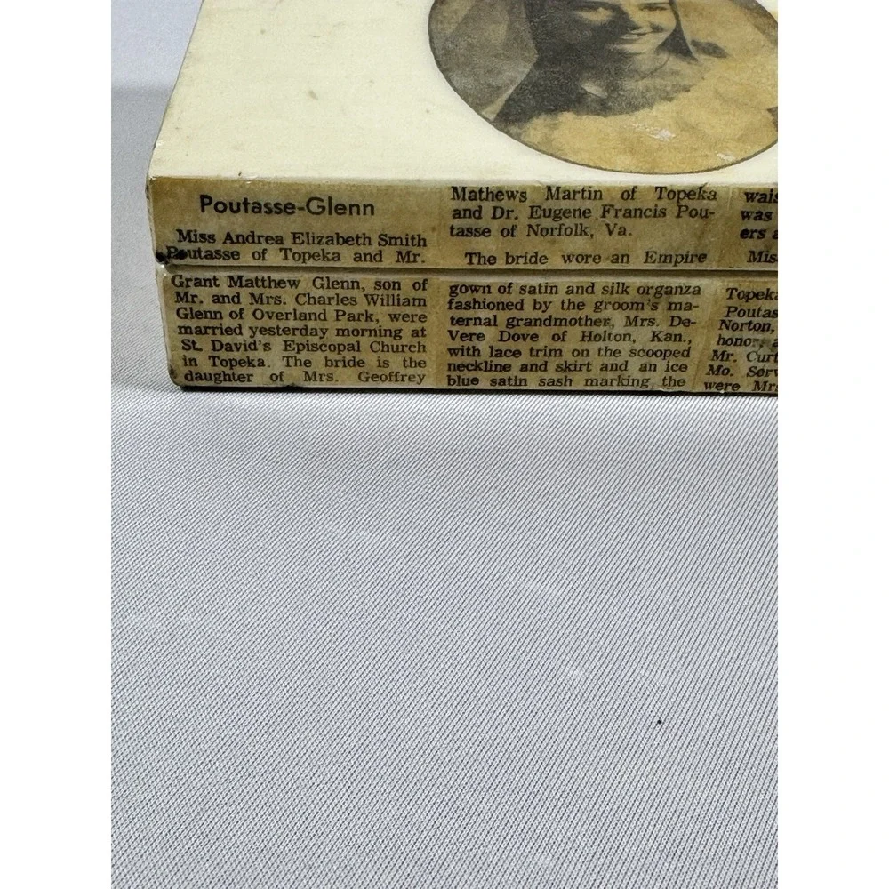 Antique Wood‎ Decoupage Bride/Announcement Hinged Box